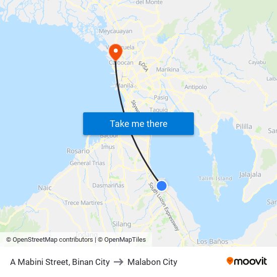 A Mabini Street, Binan City to Malabon City map