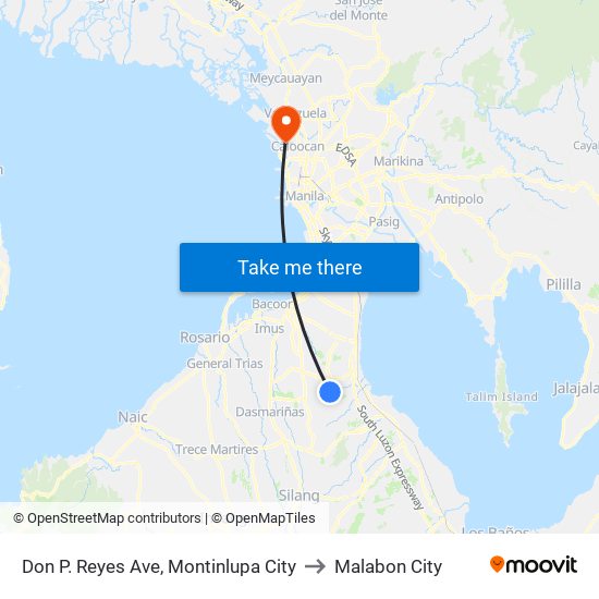 Don P. Reyes Ave, Montinlupa City to Malabon City map