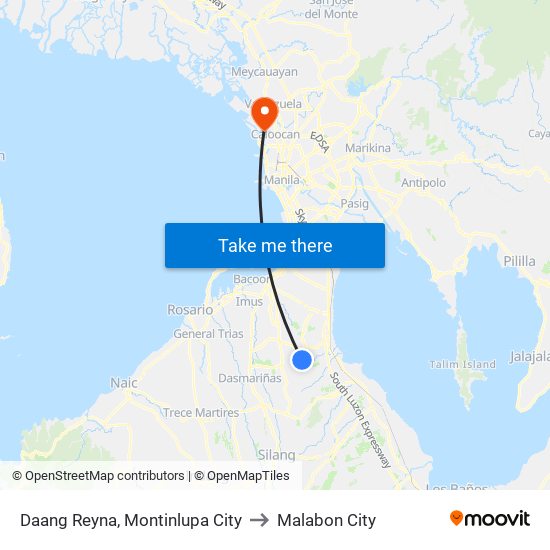 Daang Reyna, Montinlupa City to Malabon City map