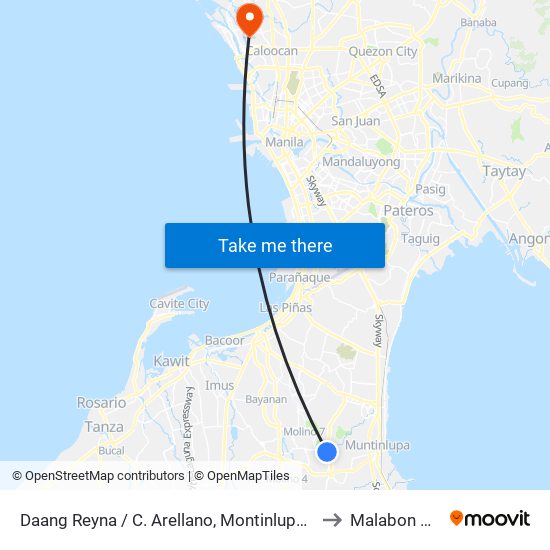 Daang Reyna / C. Arellano, Montinlupa City to Malabon City map