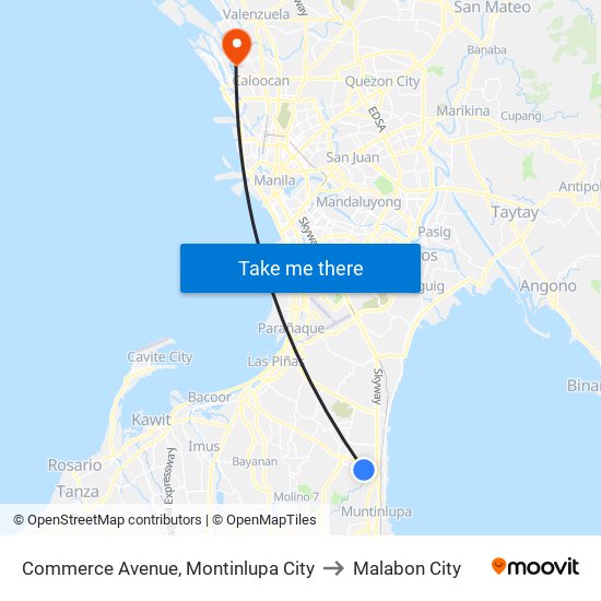 Commerce Avenue, Montinlupa City to Malabon City map