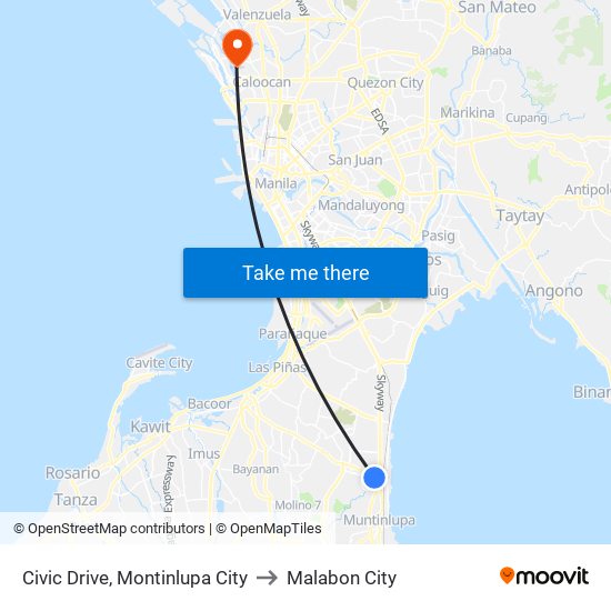 Civic Drive, Montinlupa City to Malabon City map