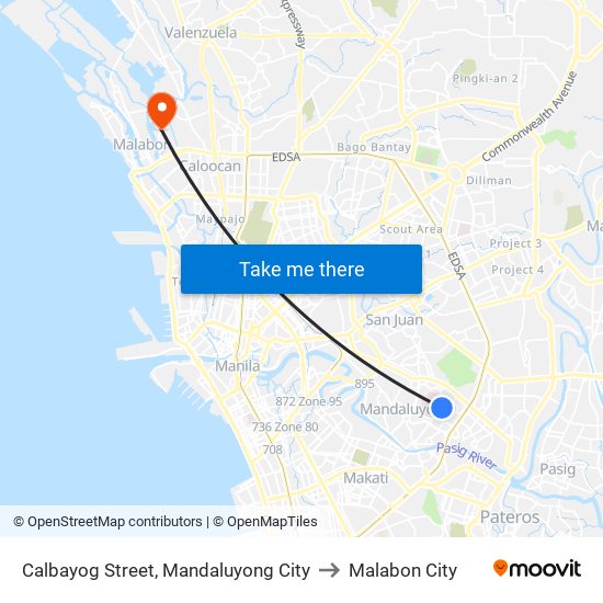Calbayog Street, Mandaluyong City to Malabon City map