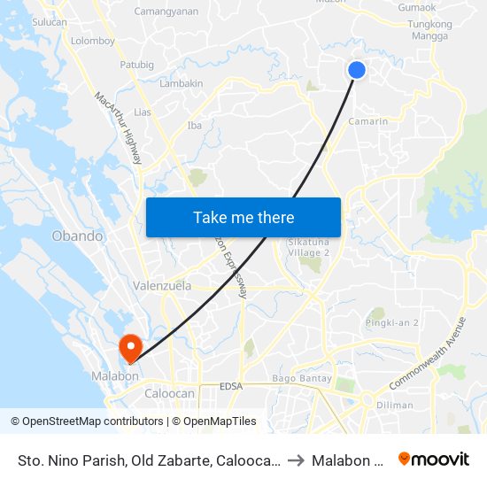 Sto. Nino Parish, Old Zabarte, Caloocan City to Malabon City map