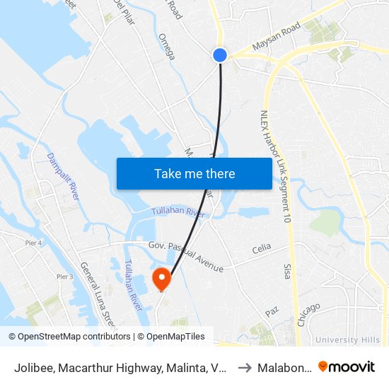 Jolibee, Macarthur Highway, Malinta, Valenzuela City to Malabon City map