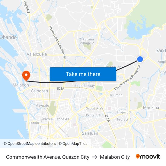 Commonwealth Avenue, Quezon City to Malabon City map