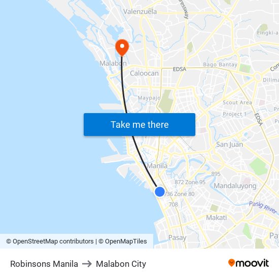 Robinsons Manila to Malabon City map