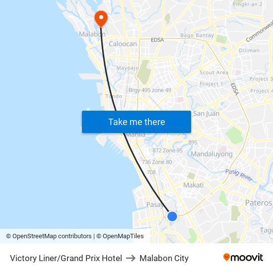 Victory Liner/Grand Prix Hotel to Malabon City map