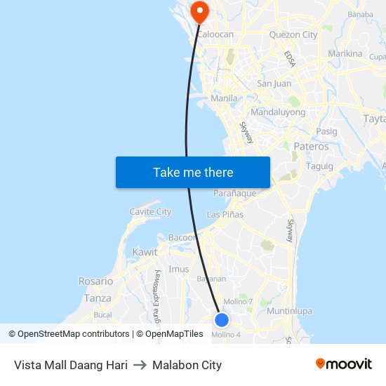 Vista Mall Daang Hari to Malabon City map