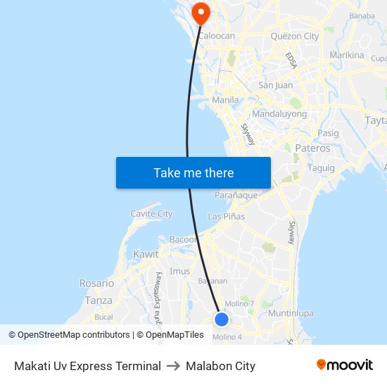 Makati Uv Express Terminal to Malabon City map