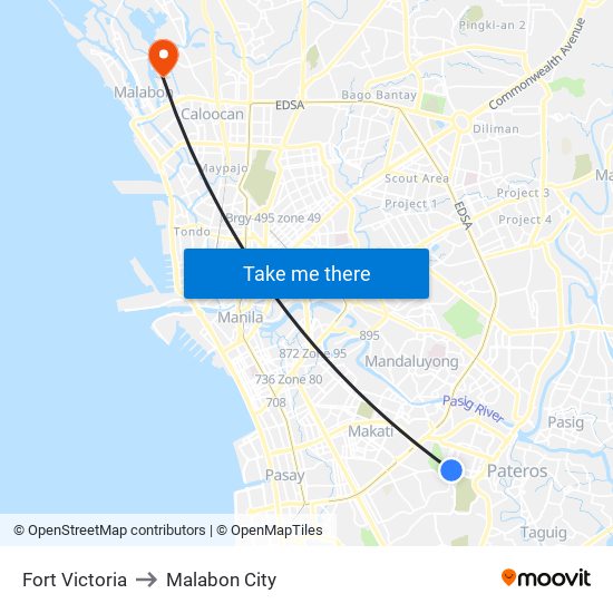 Fort Victoria to Malabon City map