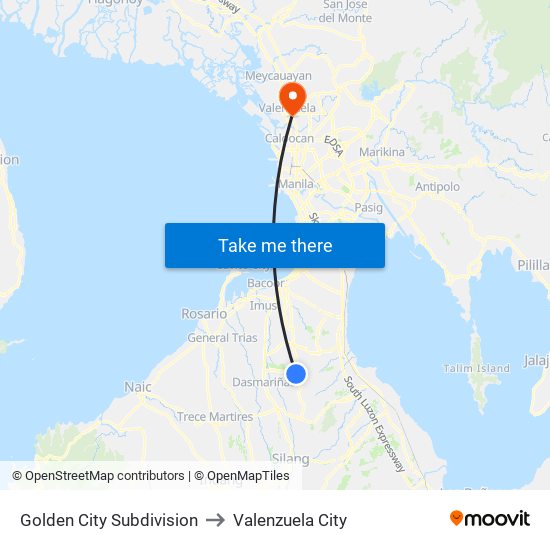 Golden City Subdivision to Valenzuela City map