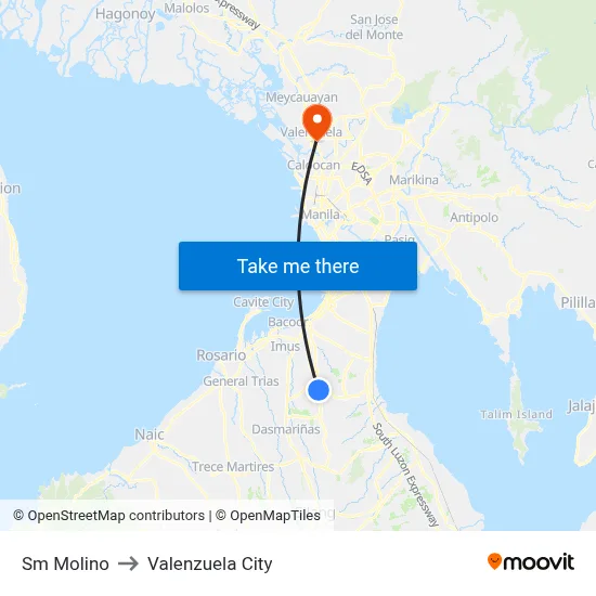 Sm Molino to Valenzuela City map