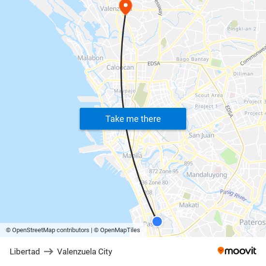 Libertad to Valenzuela City map