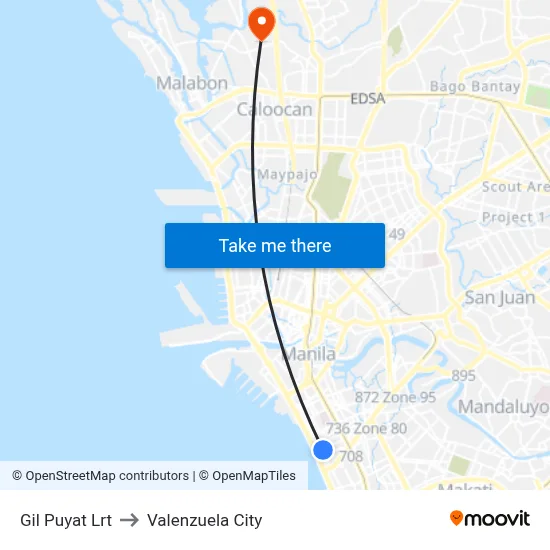 Gil Puyat Lrt to Valenzuela City map