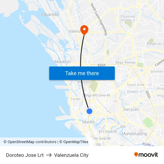 Doroteo Jose Lrt to Valenzuela City map