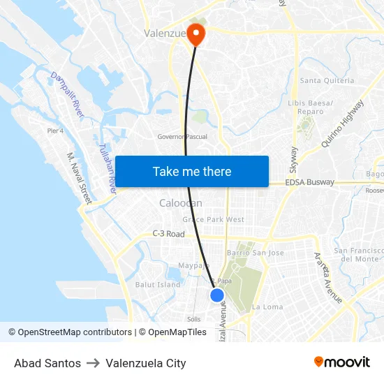 Abad Santos to Valenzuela City map