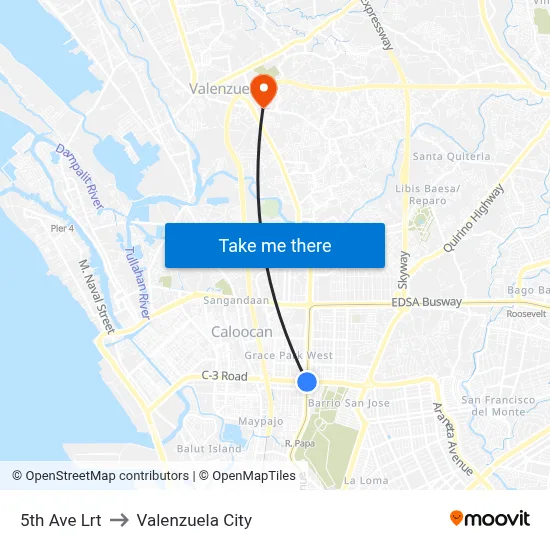 5th Ave Lrt to Valenzuela City map