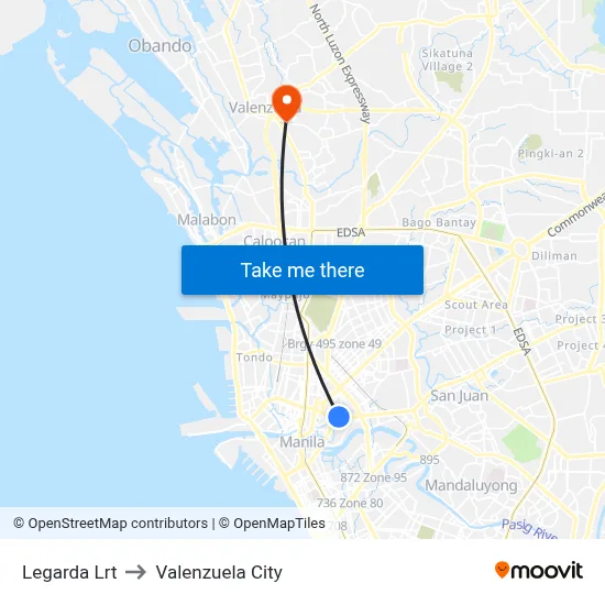Legarda Lrt to Valenzuela City map