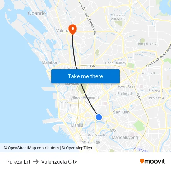 Pureza Lrt to Valenzuela City map