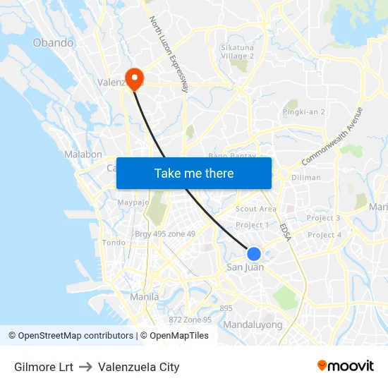 Gilmore Lrt to Valenzuela City map