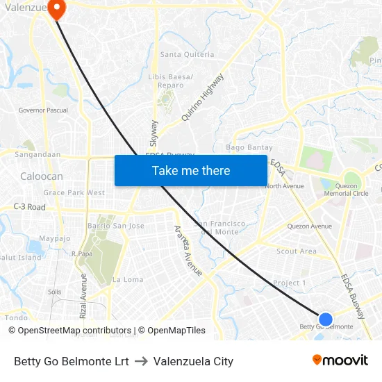 Betty Go Belmonte Lrt to Valenzuela City map