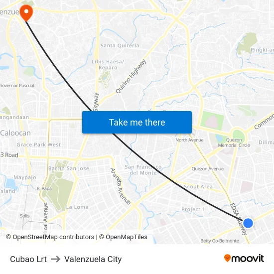 Cubao Lrt to Valenzuela City map
