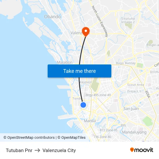 Tutuban Pnr to Valenzuela City map