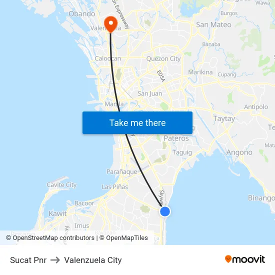 Sucat Pnr to Valenzuela City map