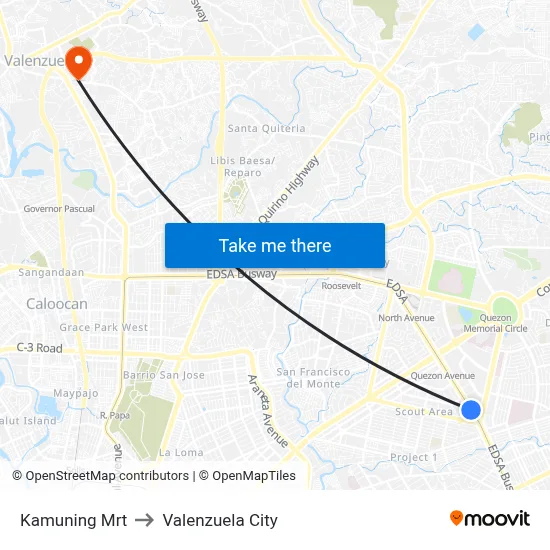 Kamuning Mrt to Valenzuela City map