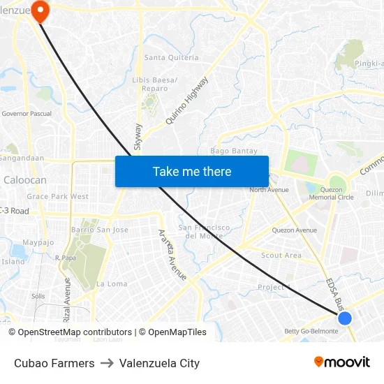 Cubao Farmers to Valenzuela City map