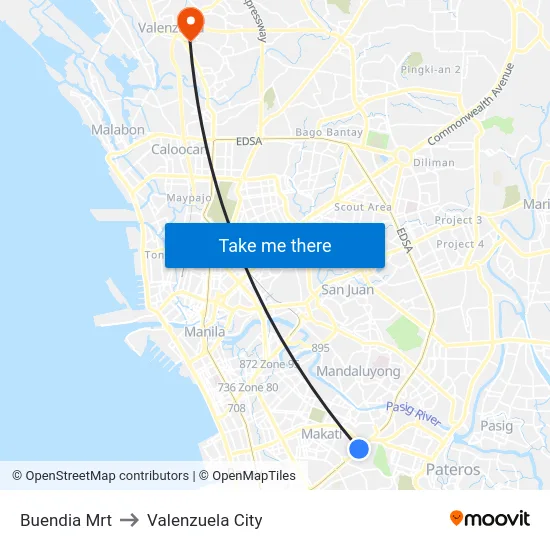Buendia Mrt to Valenzuela City map