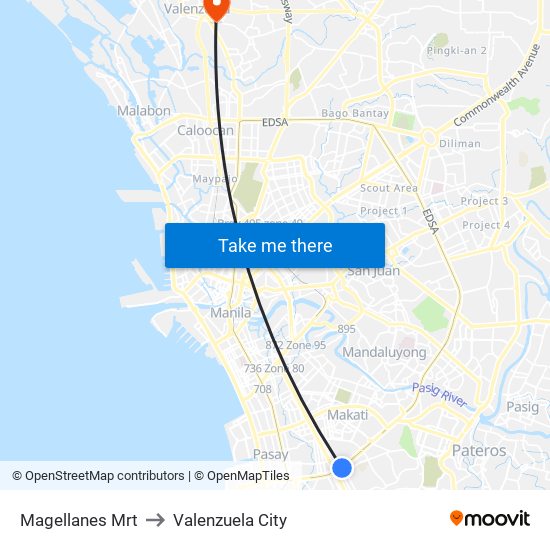 Magellanes Mrt to Valenzuela City map