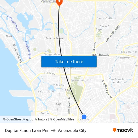 Dapitan/Laon Laan Pnr to Valenzuela City map