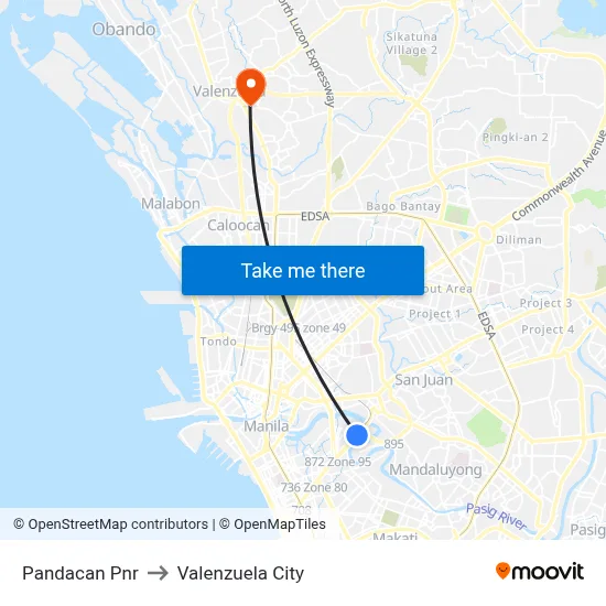 Pandacan Pnr to Valenzuela City map