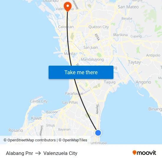 Alabang Pnr to Valenzuela City map