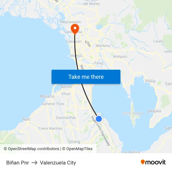 Biñan Pnr to Valenzuela City map