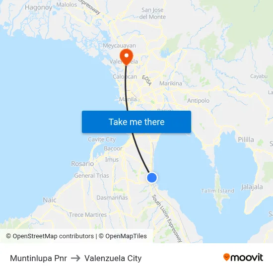 Muntinlupa Pnr to Valenzuela City map