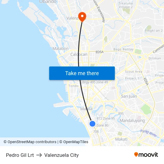 Pedro Gil Lrt to Valenzuela City map