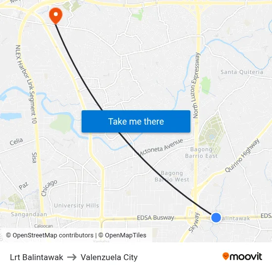 Lrt Balintawak to Valenzuela City map