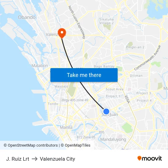 J. Ruiz Lrt to Valenzuela City map