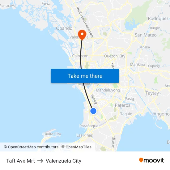 Taft Ave Mrt to Valenzuela City map