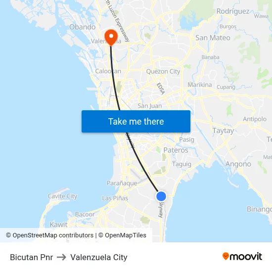 Bicutan Pnr to Valenzuela City map