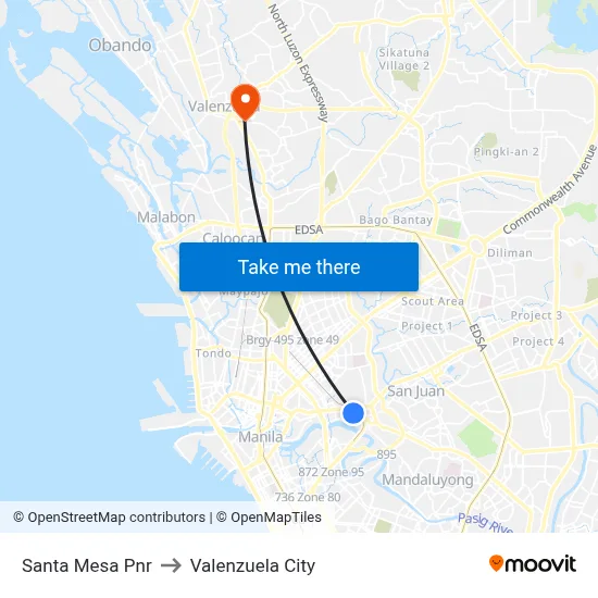Santa Mesa Pnr to Valenzuela City map