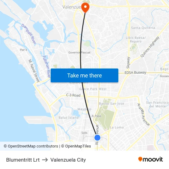 Blumentritt Lrt to Valenzuela City map