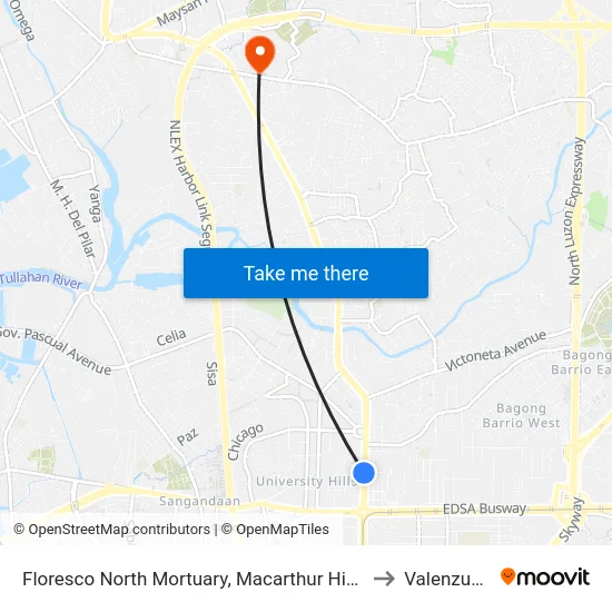 Floresco North Mortuary, Macarthur Highway, Caloocan City to Valenzuela City map