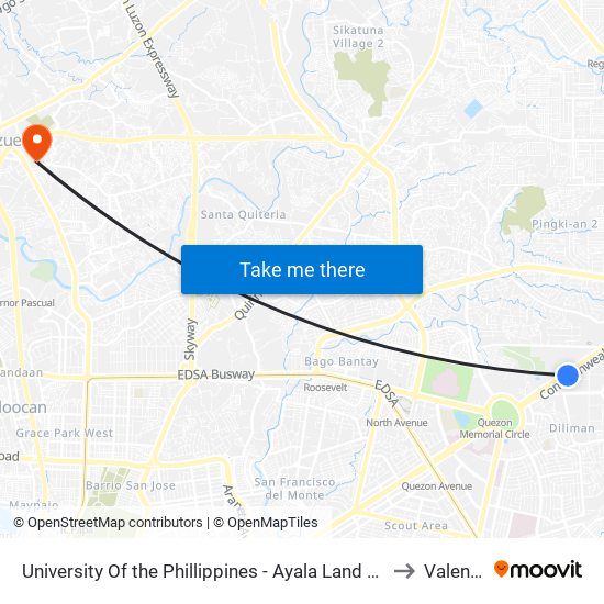 University Of the Phillippines - Ayala Land Technohub, Commonwealth Avenue, Quezon City to Valenzuela City map