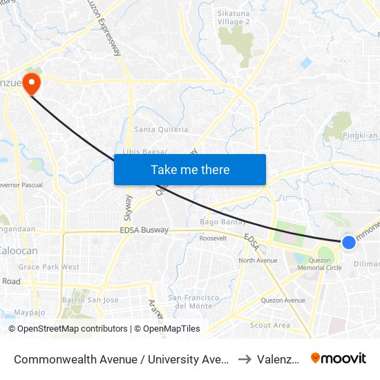 Commonwealth Avenue / University Avenue Intersection, Quezon City to Valenzuela City map