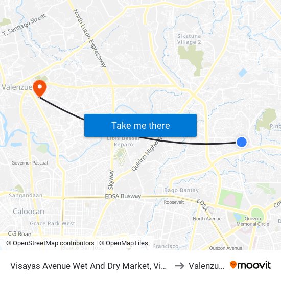 Visayas Avenue Wet And Dry Market, Visayas Avenue Quezon City to Valenzuela City map