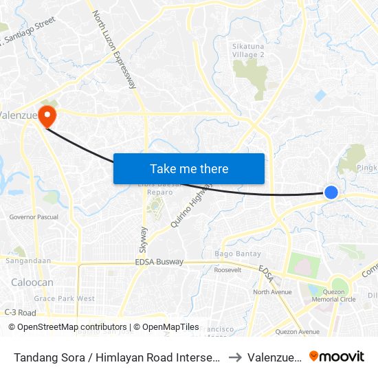 Tandang Sora / Himlayan Road Intersection, Quezon City to Valenzuela City map